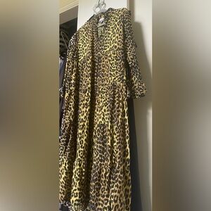 GANNI Leopard Print Tiered Maxi Dress - Yellow & Black